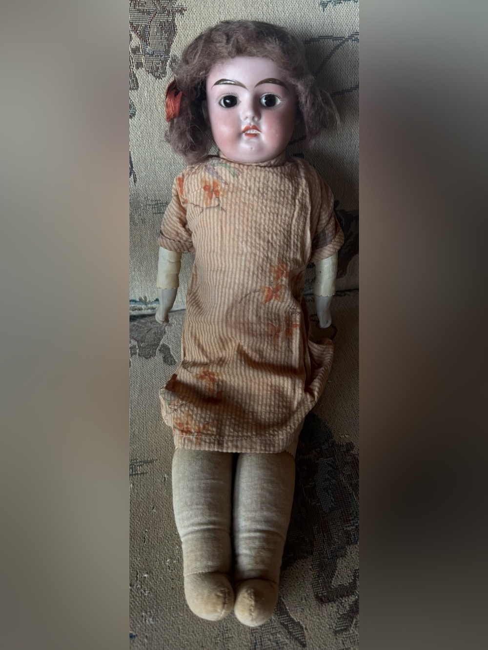 Antique German Bisque Head Heubach Doll Marked Special Original Wig Old Dress!